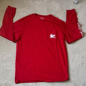 Vineyard Vines Red Long-Sleeve Pocket Tee with Sleeve Script